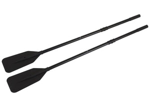 Two black, 5-foot, two-part Sea Eagle AB285 oars with plastic blades and breakdown design.