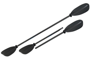 Sea Eagle AB50 8' black carbon-fiberglass double-end paddle, shown assembled and in two parts.