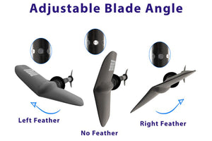 Sea Eagle AB50 8' paddle with adjustable blade angles: left, no, and right feathering.