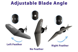 Sea Eagle AB50 8' paddle with adjustable blade angles: left, no, and right feathering.