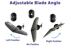 Sea Eagle AB50 8' paddle with adjustable blade angles: left, no, and right feathering.