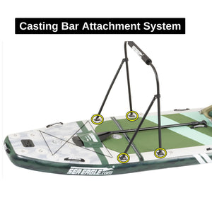 Green and white Sea Eagle FS1210 FishSUP with a black casting bar attachment system.
