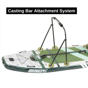 Green and white Sea Eagle FS1210 FishSUP with a black casting bar attachment system.