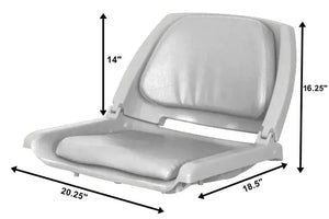 Gray Sea Eagle swivel boat seat with padded cushions, 20.25" wide, 18.5" deep, and 16.25" high.