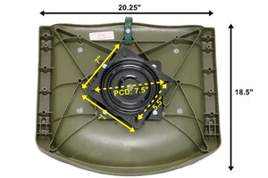 Olive green Sea Eagle swivel boat seat, 20.25" wide x 18.5" deep, with black swivel base.