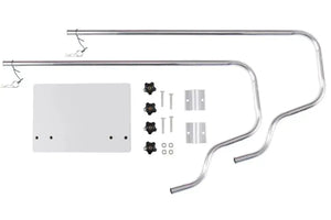 Silver aluminum Sea Eagle MM3 Motormount for SE9, disassembled with mounting plate, tubes, and hardware.