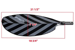 Sea Eagle PADDLEAB40 7'9" black asymmetrical paddle blade with white stripes and dimensions.
