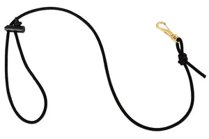 Black 40" Sea Eagle Paddle Leash made of stretchable shock cord with a gold clip.