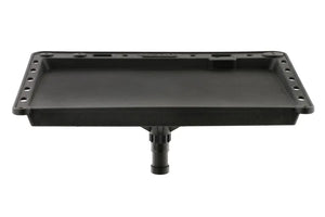 Black plastic Scotty Bait Board with a universal post base, featuring lure and accessory slots.