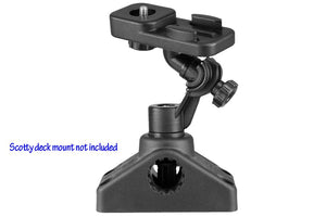 Black Scotty Camera Mounting Post with adjustable arm and universal camera screw mount.