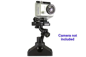 Black Scotty Camera Mounting Post with a clear camera case attached, showing adjustable joints.
