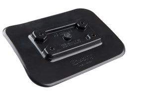 Black Scotty PVC glue-on mounting pad, 5" x 7", with four screw holes for accessories.
