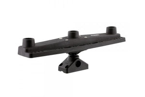 Black fiber-reinforced nylon Scotty Triple Rod Holder Mounting System with three accessory ports and tool rack.