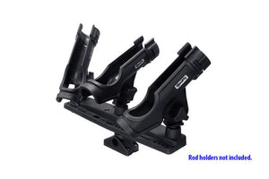 Black Scotty Triple Rod Holder Mounting System with three adjustable rod holders and a tool rack.