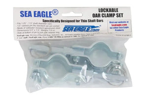 Sea Eagle lockable oar clamp set with two galvanized steel oarlock pins and retainer rings.