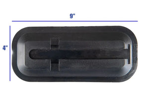 Black, rectangular Sea Eagle skeg base, 9"x4", with a central channel for skeg attachment.