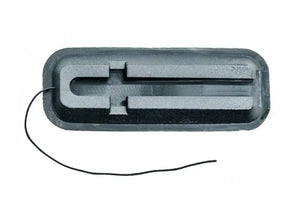 Black rectangular Sea Eagle skeg base with a central groove and attached string for SUPs and kayaks.