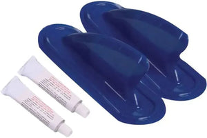 Two blue molded Sea Eagle skegs with two tubes of glue for kayaks and PaddleSkis.