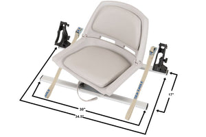 Sea Eagle Swivel Seat Fishing Rig with a light gray padded seat, aluminum frame, and two black Scotty Rod Holders.