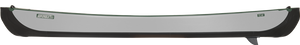 Gray and black Sea Eagle TC16 inflatable canoe with green trim and a fin, isolated.