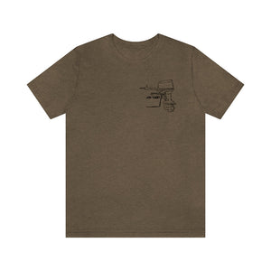 Brown cotton t-shirt with a black outline graphic of a boat motor and "JBN YACHT" text.