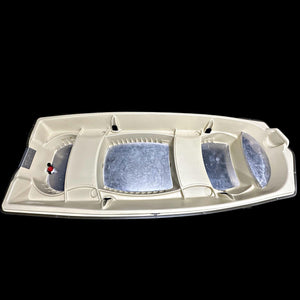 Overhead view of a beige Sun Dolphin American 12 boat with three .090 aluminum floor pieces installed.
