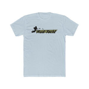 Light blue premium fitted short sleeve t-shirt with a "Mud Yacht" graphic in black and camouflage.