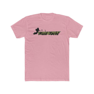 Pink premium fitted short sleeve t-shirt with "Mud Yacht" text and camouflage graphic.