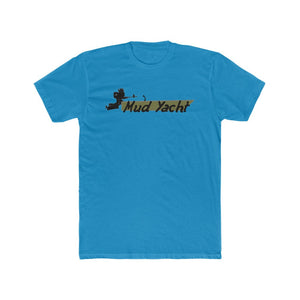 Blue premium fit short sleeve t-shirt with "Mud Yacht" graphic in camouflage print.