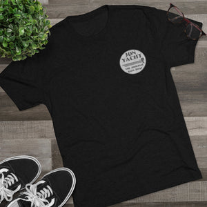 Black tri-blend tee with "Jon Yacht The Original Bass Boat" logo, regular fit.