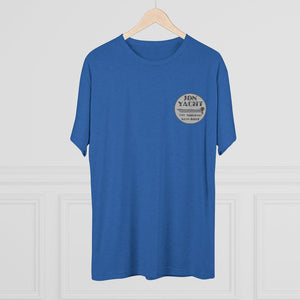 Blue tri-blend regular fit t-shirt with "Jon Yacht The Original Bass Boat" logo on the left chest.