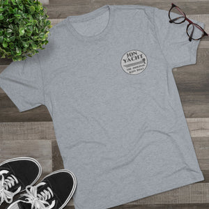 Light gray tri-blend tee with "Jon Yacht The Original Bass Boat" logo on the left chest.