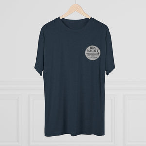Navy tri-blend tee with "Jon Yacht The Original Bass Boat" logo on the left chest.