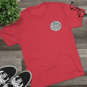 Red tri-blend regular fit tee with "Jon Yacht The Original Bass Boat" logo on the left chest.