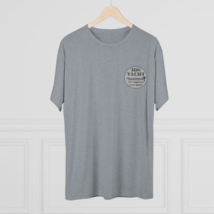 Heather grey tri-blend tee with "Jon Yacht The Original Bass Boat" logo on the left chest.