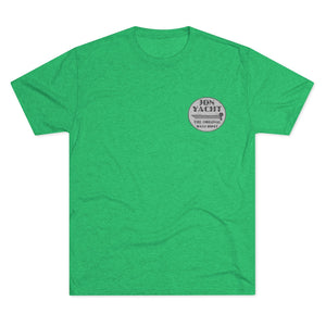 Green tri-blend regular fit t-shirt with "Jon Yacht The Original Bass Boat" logo.
