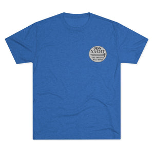 Blue tri-blend regular fit tee with "Jon Yacht The Original Bass Boat" logo on left chest.