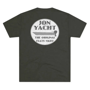 Charcoal grey t-shirt with "ION YACHT THE ORIGINAL FLATS SKIFF" logo featuring a skiff boat.