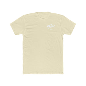 Light beige premium fit Tiller Time t-shirt with white text on 100% combed, ring-spun cotton.