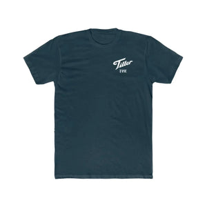 Dark blue combed cotton t-shirt with "Tiller Time" in white script on the chest.