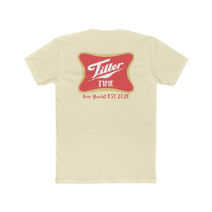 Cream Tiller Time Jon Yacht EST 2020 premium fit t-shirt with red and gold logo.