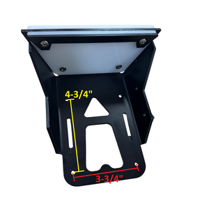 Black powder-coated steel transom motor mount bracket with white top plate, showing 3-3/4" and 4-3/4" dimensions.