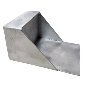 Raw aluminum universal clamp-on trolling motor mount with welded construction and a catch lip.