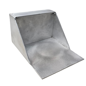 Raw aluminum clamp-on trolling motor mount with a built-in catch lip, ready for painting.