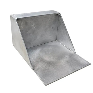 Raw aluminum clamp-on trolling motor mount with a built-in catch lip, ready for painting.