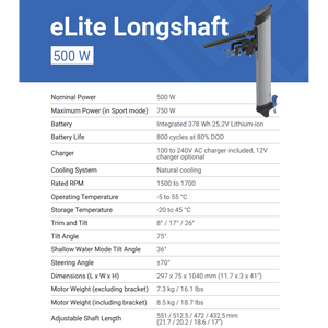 EPropulsion eLite Long Shaft 1.5hp 500W Electric Outboard Motor