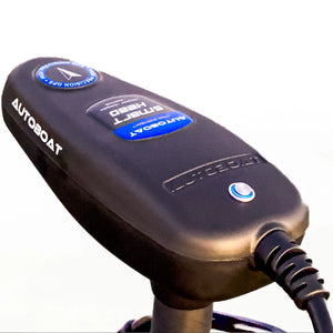 Front view of AUTOBOAT Smart Head GPS Pro Anchor System mounted on a 12V trolling motor