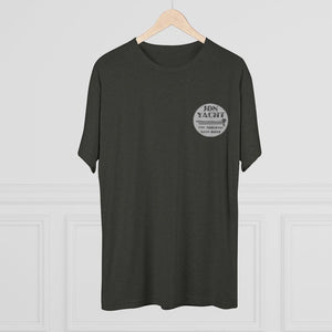 Black t-shirt with a graphic design on a white background