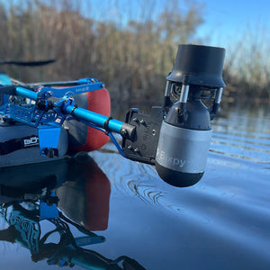 Underwater drone with Esky branding on a body of water