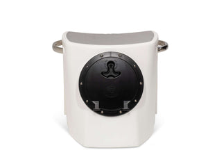 Black RPD 1019 rotationally molded polyethylene center console for Jon boat with stainless steel grab handle.
